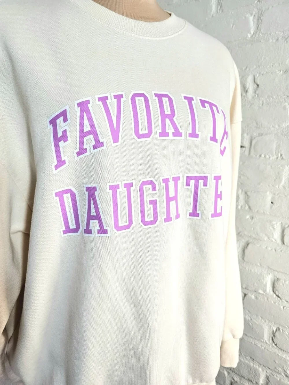 Favorite Daughter Graphic Sweatshirt Cream Pink Logo Pullover Size Large - Picture 8 of 10